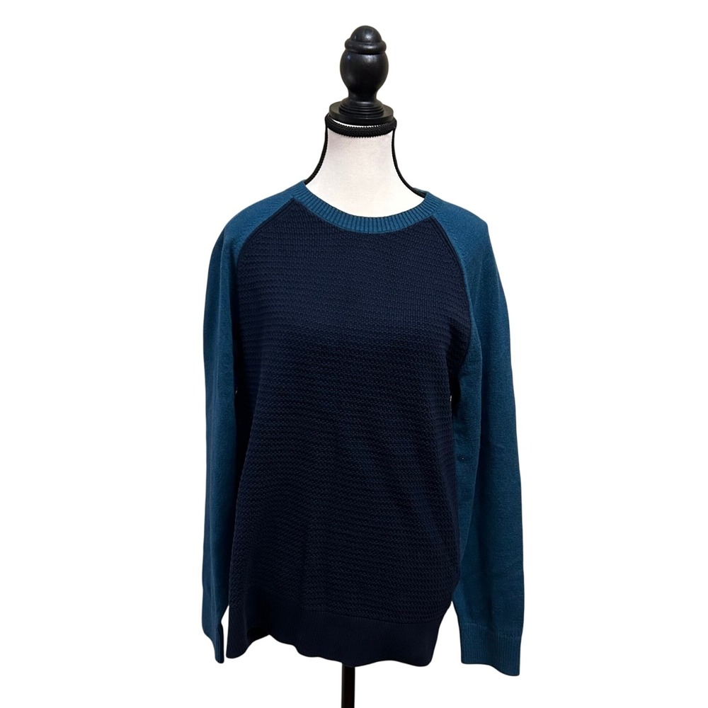 GAP Mens Sweater Medium Blue Knit Crew Neck Long Sleeve Raglan Cotton Blend